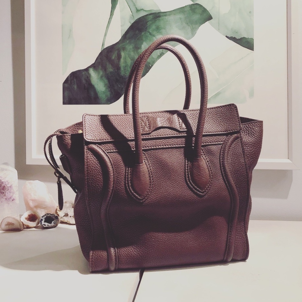 Celine Micro Luggage Tote Bag Brown Pebbled Leather - Picture 6 of 13